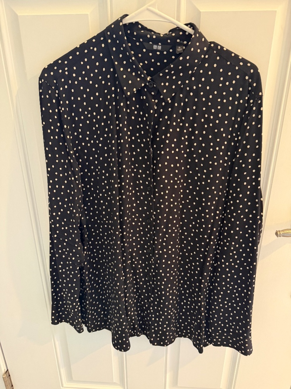 Uniqlo button down shirt white dots on black